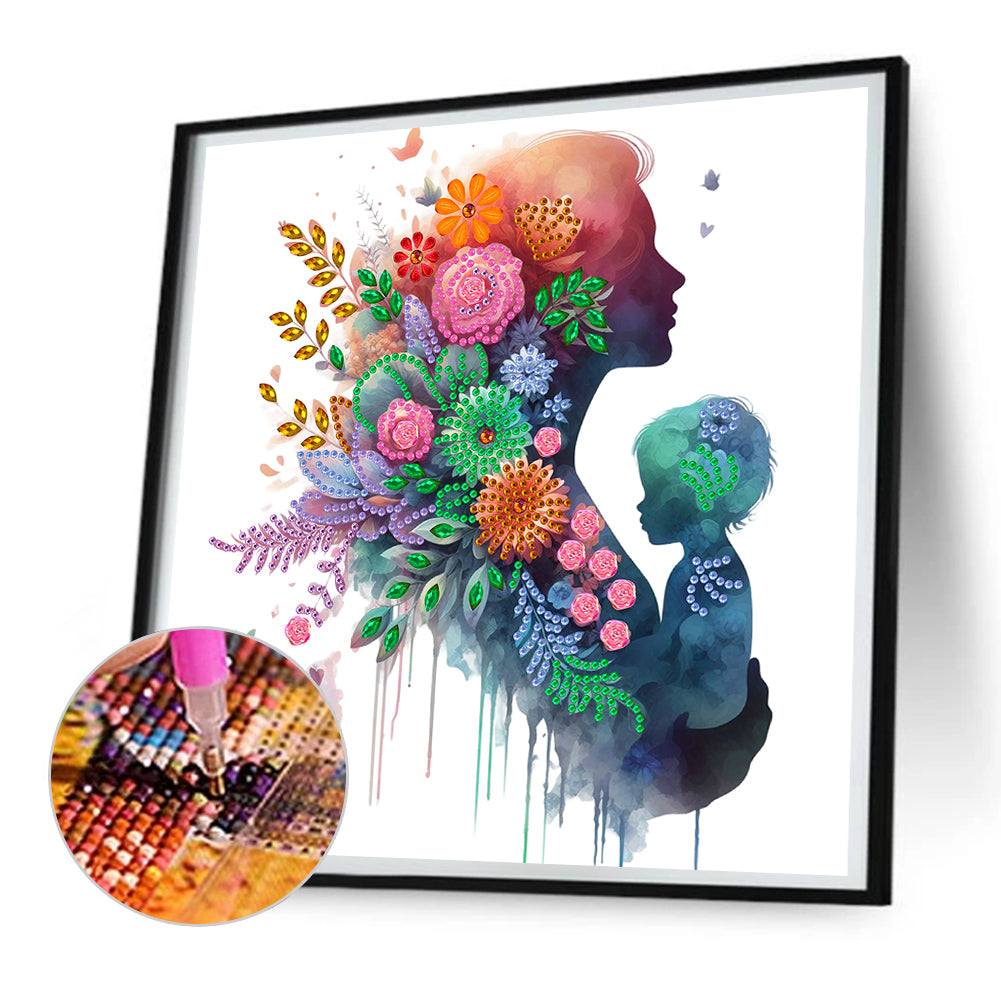 Diamond Painting - Partial Special Shaped - Mother and child silhouette (30*30CM)