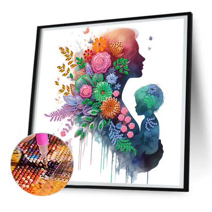 Diamond Painting - Partial Special Shaped - Mother and child silhouette (30*30CM)