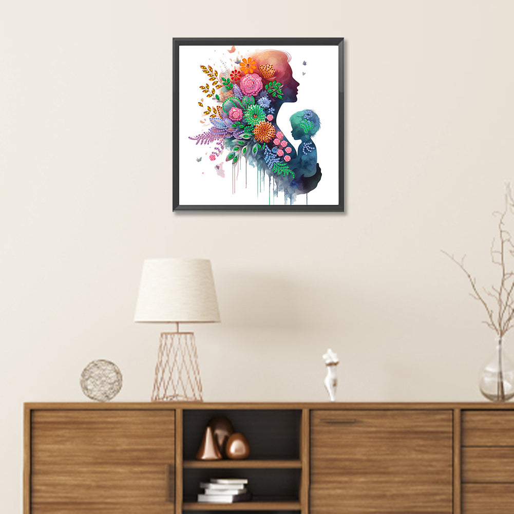 Diamond Painting - Partial Special Shaped - Mother and child silhouette (30*30CM)