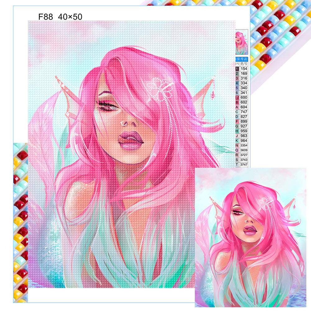 Diamond Painting - Full Round - Painted pink mermaid (40*50CM)