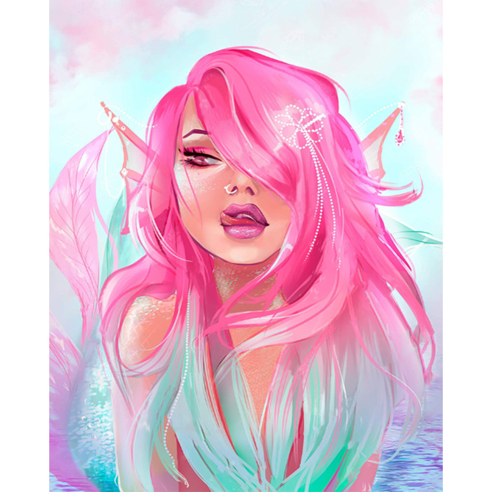 Diamond Painting - Full Round - Painted pink mermaid (40*50CM)