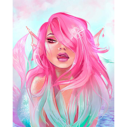 Diamond Painting - Full Round - Painted pink mermaid (40*50CM)