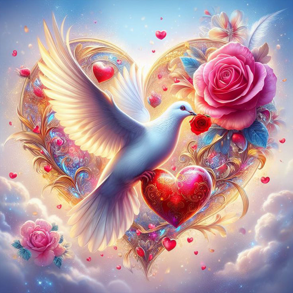 Diamond Painting - Full Round - White dove and dreamy rose (30*30CM)
