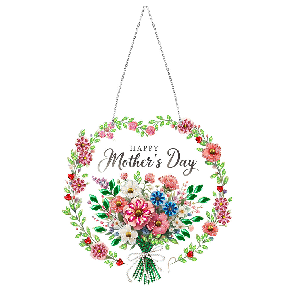 Mother Day Wreath Single-Side Diamond Art Hanging Pendant for Home Wall Decor
