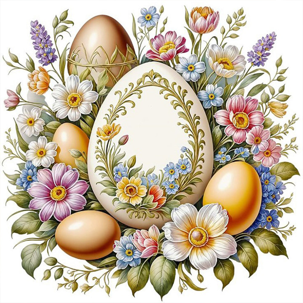 Diamond Painting - Full Round - Easter eggs among flowers (30*30CM)