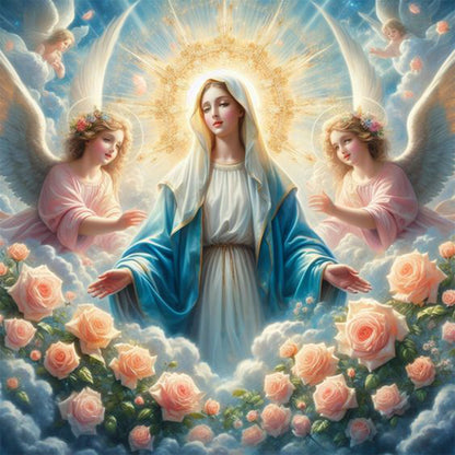 Diamond Painting - Full Round - Flowers, Madonna and Angels (30*30CM)