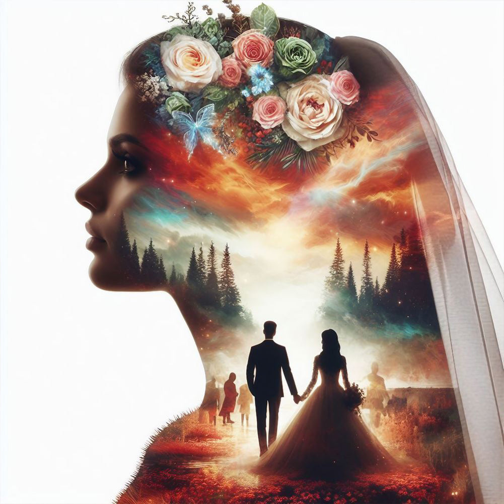 Diamond Painting - Full Round - romantic wedding silhouette (30*30CM)