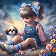 Load image into Gallery viewer, Diamond Painting - Full Round - Little girl and puppy in the garden (30*30CM)
