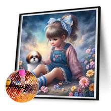 Load image into Gallery viewer, Diamond Painting - Full Round - Little girl and puppy in the garden (30*30CM)
