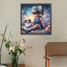 Load image into Gallery viewer, Diamond Painting - Full Round - Little girl and puppy in the garden (30*30CM)
