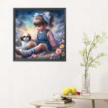 Load image into Gallery viewer, Diamond Painting - Full Round - Little girl and puppy in the garden (30*30CM)
