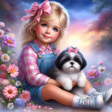 Load image into Gallery viewer, Diamond Painting - Full Round - Little girl and puppy in the garden (30*30CM)
