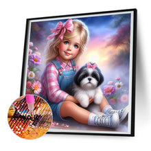 Load image into Gallery viewer, Diamond Painting - Full Round - Little girl and puppy in the garden (30*30CM)
