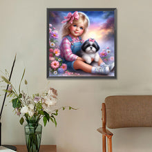 Load image into Gallery viewer, Diamond Painting - Full Round - Little girl and puppy in the garden (30*30CM)
