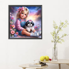 Load image into Gallery viewer, Diamond Painting - Full Round - Little girl and puppy in the garden (30*30CM)
