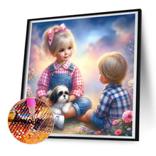 Load image into Gallery viewer, Diamond Painting - Full Round - Little girl and puppy in the garden (30*30CM)
