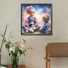 Load image into Gallery viewer, Diamond Painting - Full Round - Little girl and puppy in the garden (30*30CM)
