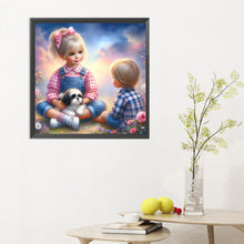 Load image into Gallery viewer, Diamond Painting - Full Round - Little girl and puppy in the garden (30*30CM)
