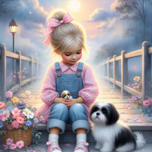Load image into Gallery viewer, Diamond Painting - Full Round - Little girl and puppy in the garden (30*30CM)
