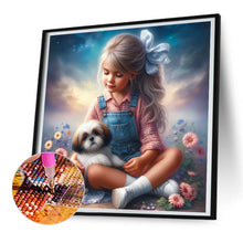 Load image into Gallery viewer, Diamond Painting - Full Round - Little girl and puppy in the garden (30*30CM)
