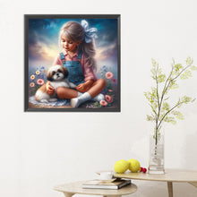 Load image into Gallery viewer, Diamond Painting - Full Round - Little girl and puppy in the garden (30*30CM)
