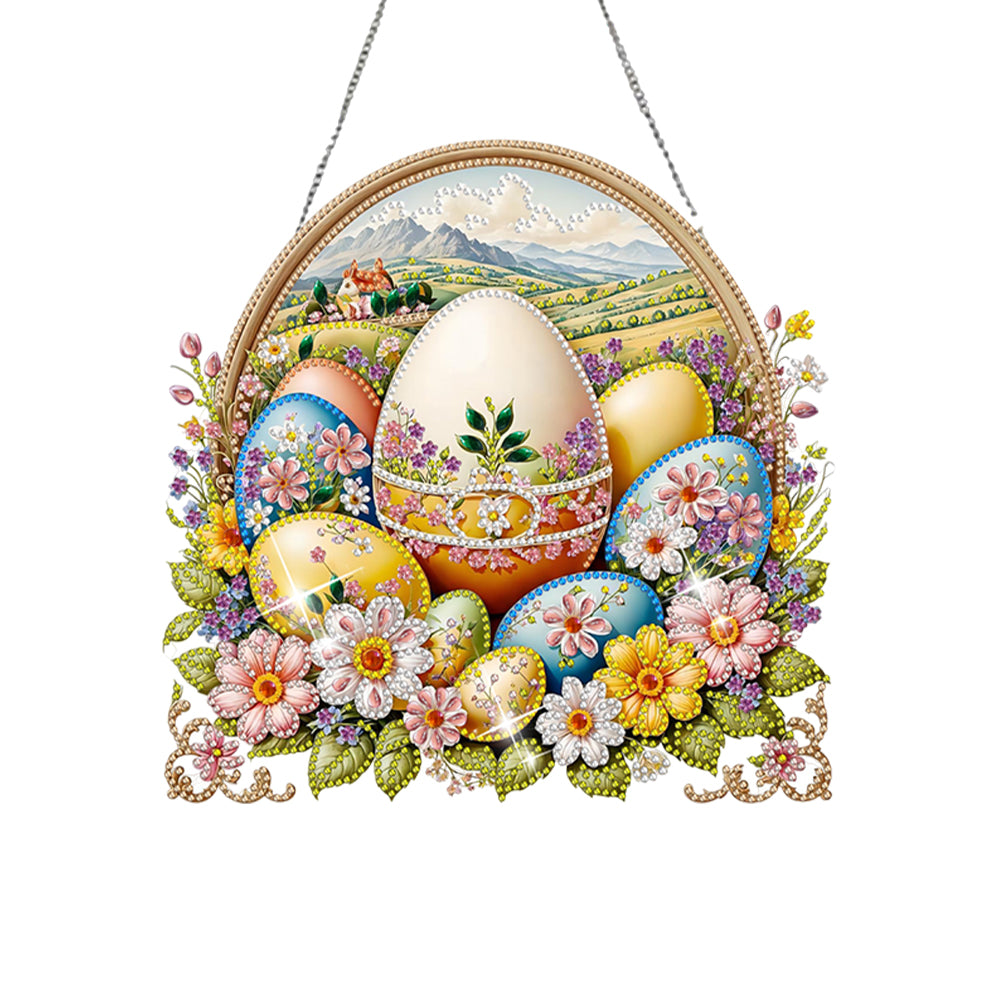 Easter Egg Scene Single-Sided Diamond Art Hanging Pendant for Office Home Decor
