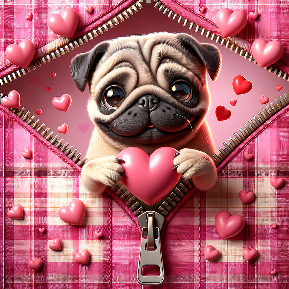 Diamond Painting - Full Round - Pink love puppy-Bago (30*30CM)