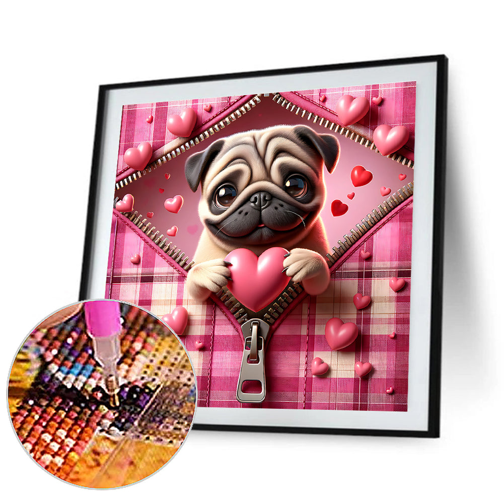 Diamond Painting - Full Round - Pink love puppy-Bago (30*30CM)