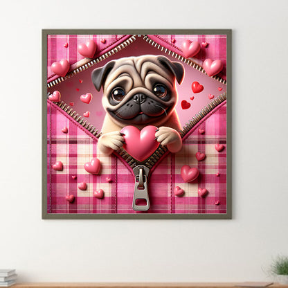 Diamond Painting - Full Round - Pink love puppy-Bago (30*30CM)