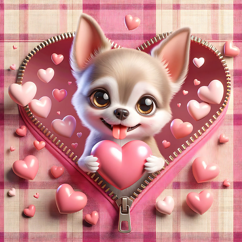 Diamond Painting - Full Round - Pink love puppy-Tijuana (30*30CM)