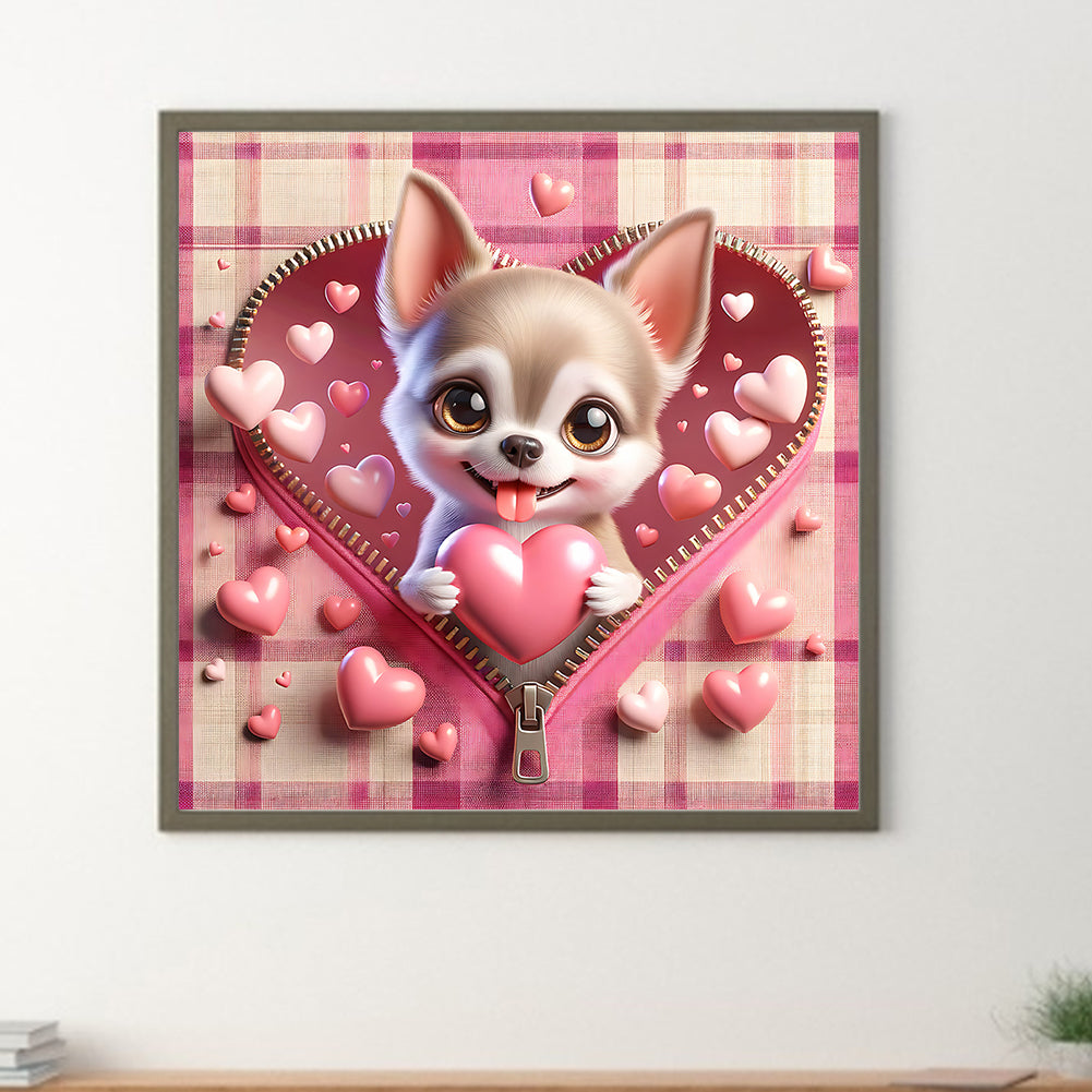 Diamond Painting - Full Round - Pink love puppy-Tijuana (30*30CM)