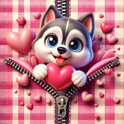Diamond Painting - Full Round - Pink love puppy-Husky (30*30CM)
