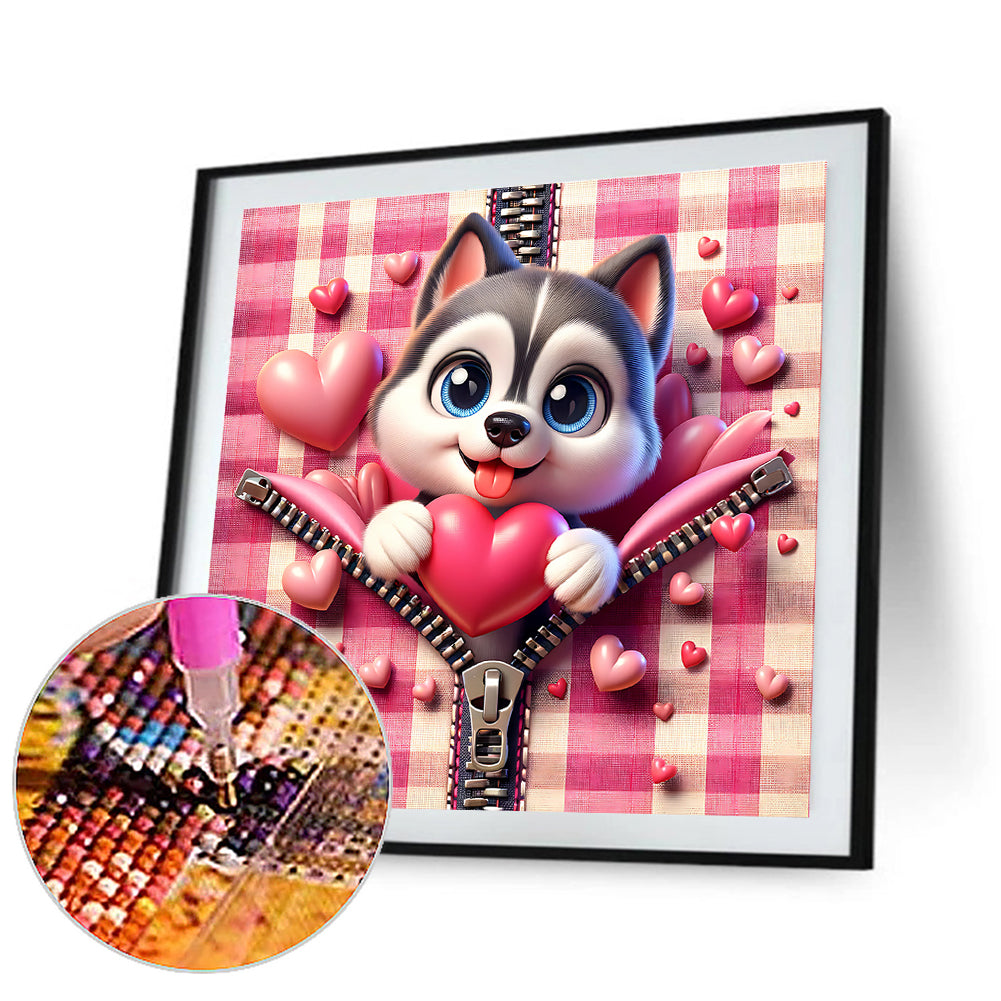 Diamond Painting - Full Round - Pink love puppy-Husky (30*30CM)