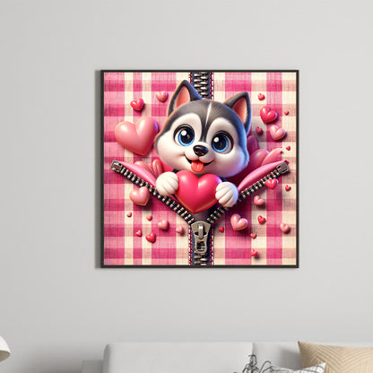 Diamond Painting - Full Round - Pink love puppy-Husky (30*30CM)