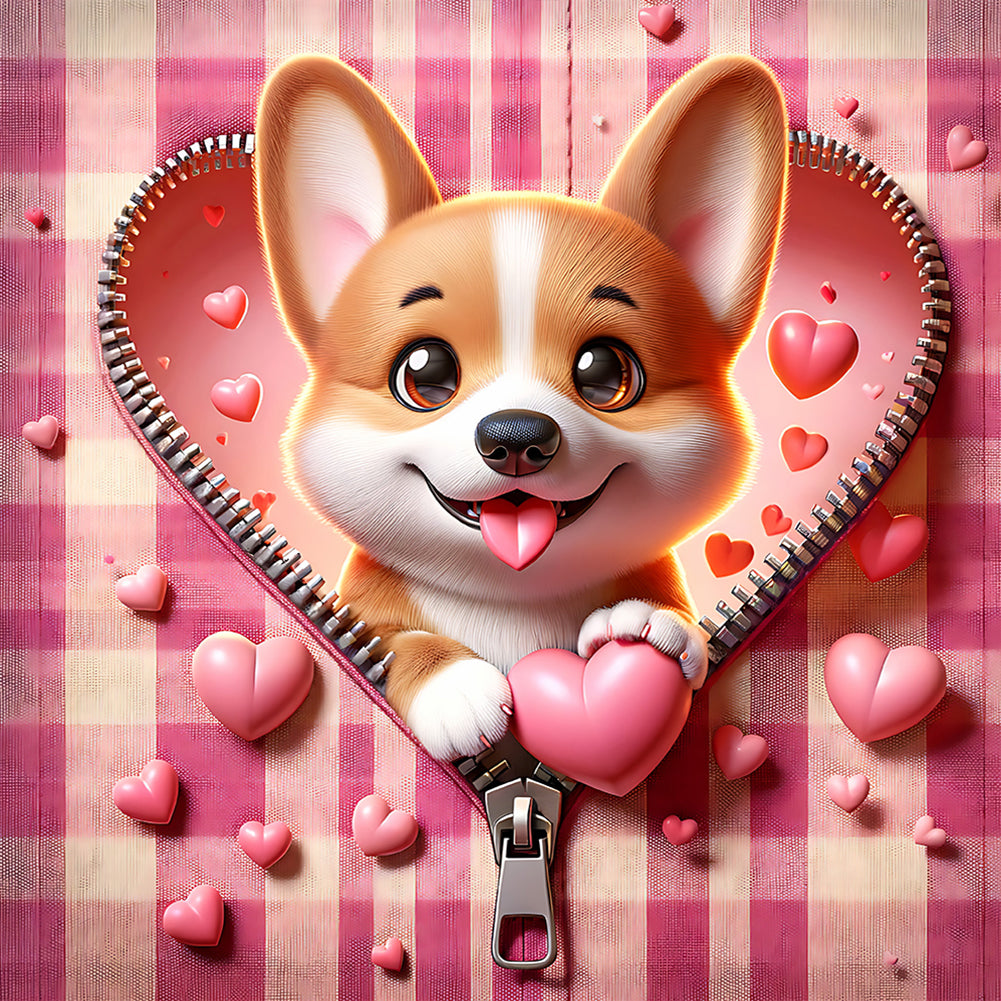 Diamond Painting - Full Round - Pink love puppy-Corgi (30*30CM)
