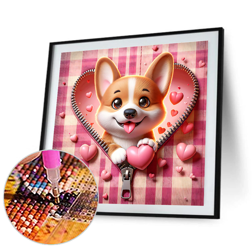 Diamond Painting - Full Round - Pink love puppy-Corgi (30*30CM)