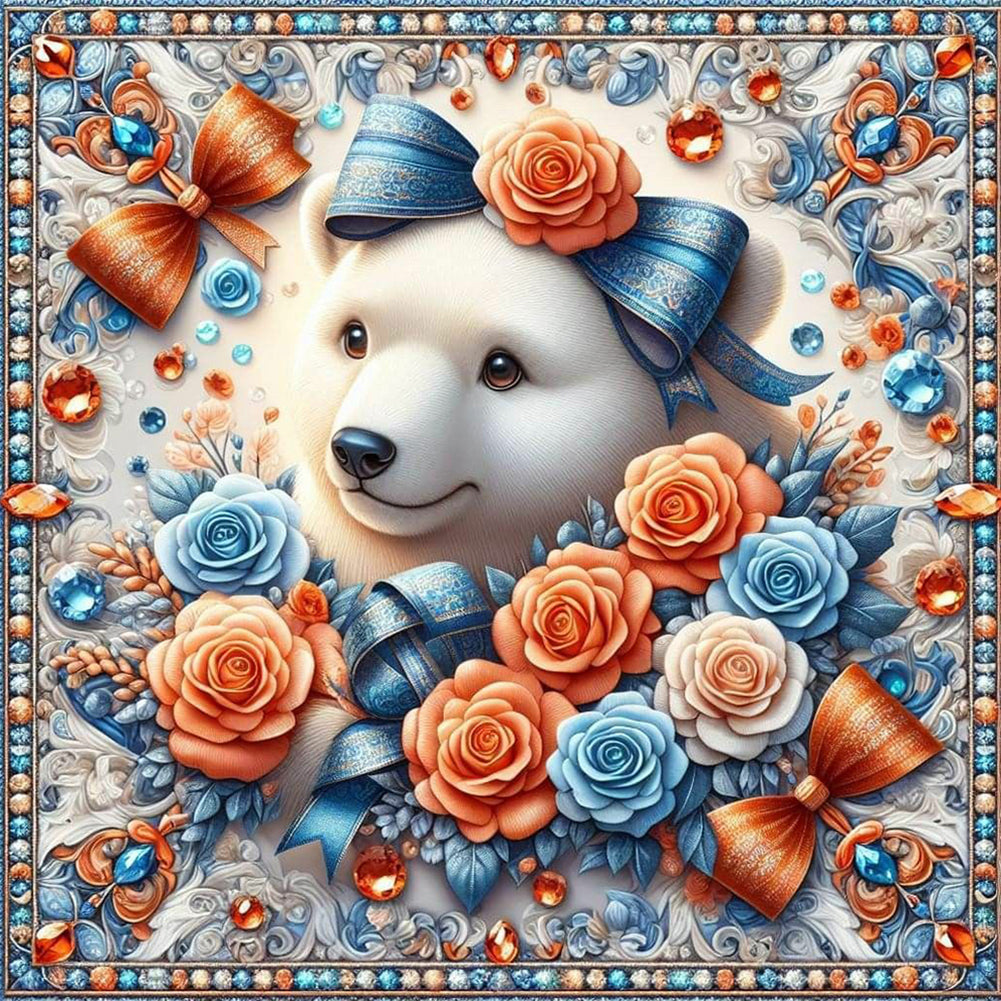 Diamond Painting - Full Round - flowers white bear (30*30CM)