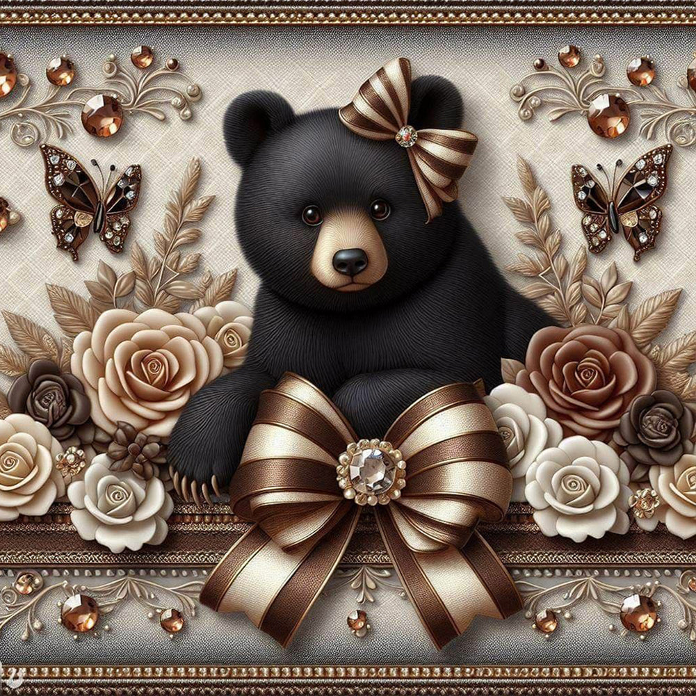 Diamond Painting - Full Round - flowers black bear (30*30CM)