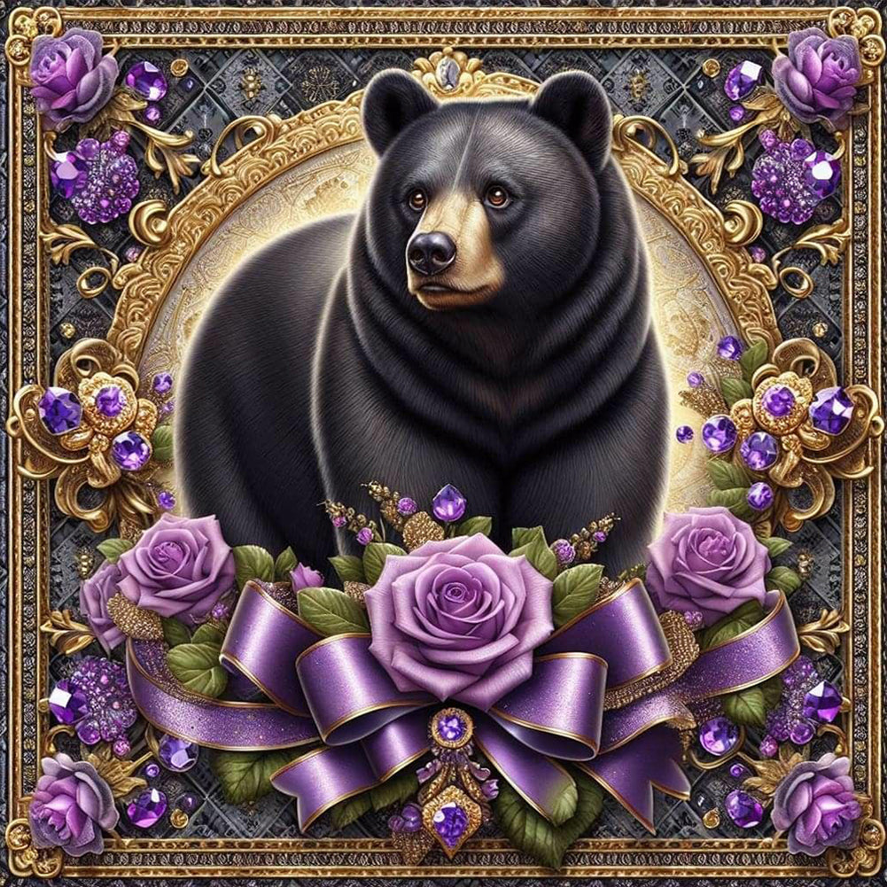 Diamond Painting - Full Round - flowers black bear (30*30CM)