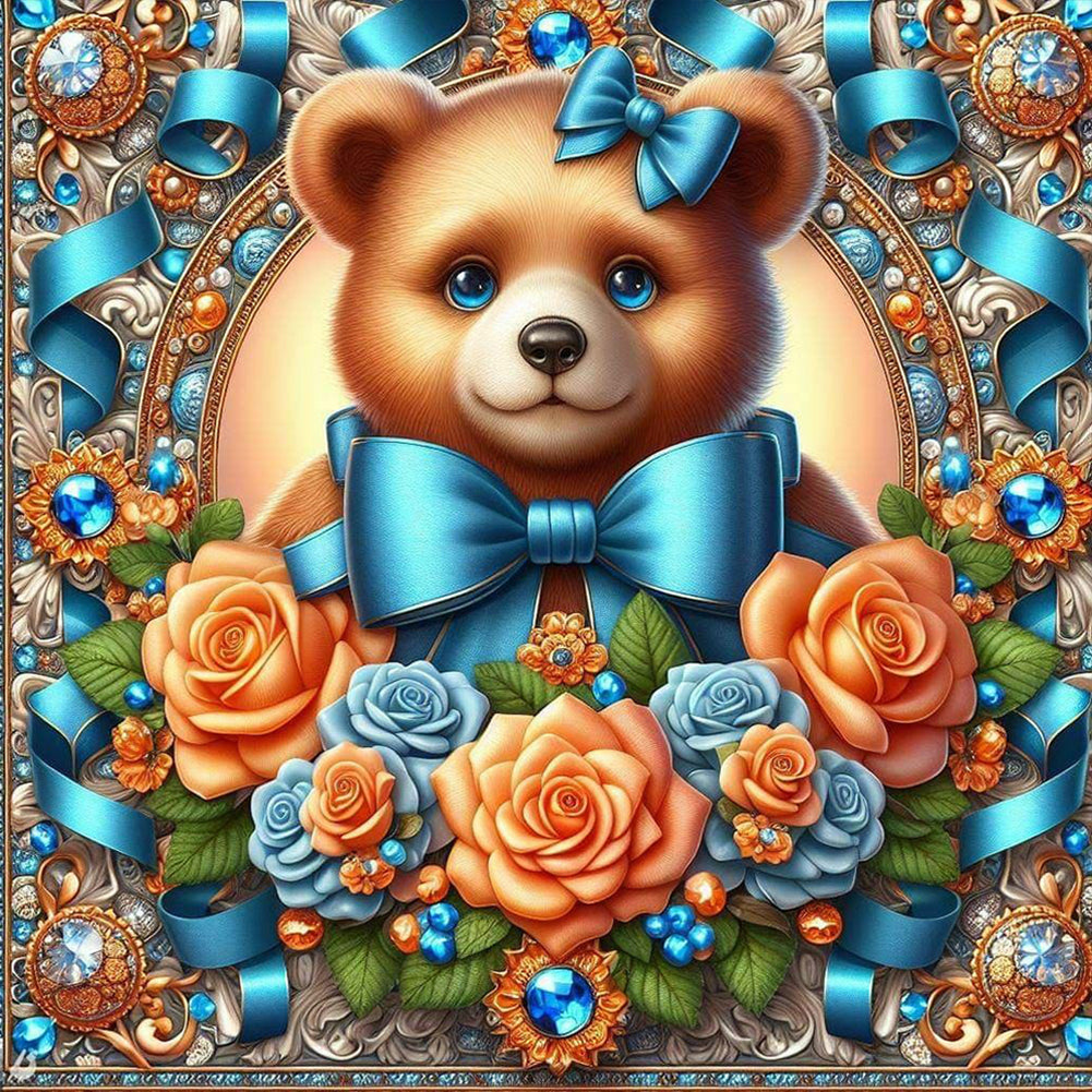 Diamond Painting - Full Round - flowers brown bear (30*30CM)