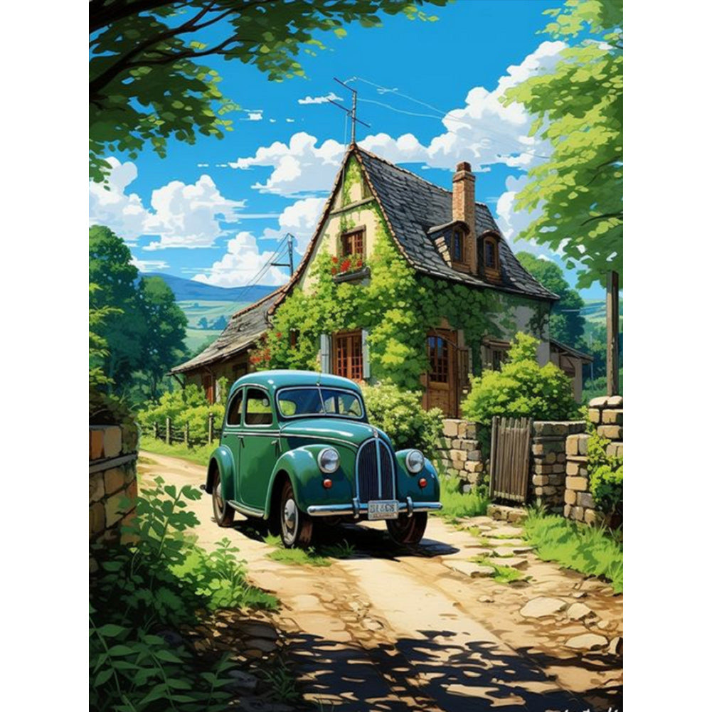 Diamond Painting - Full Round - classic car in the woods (30*40CM)