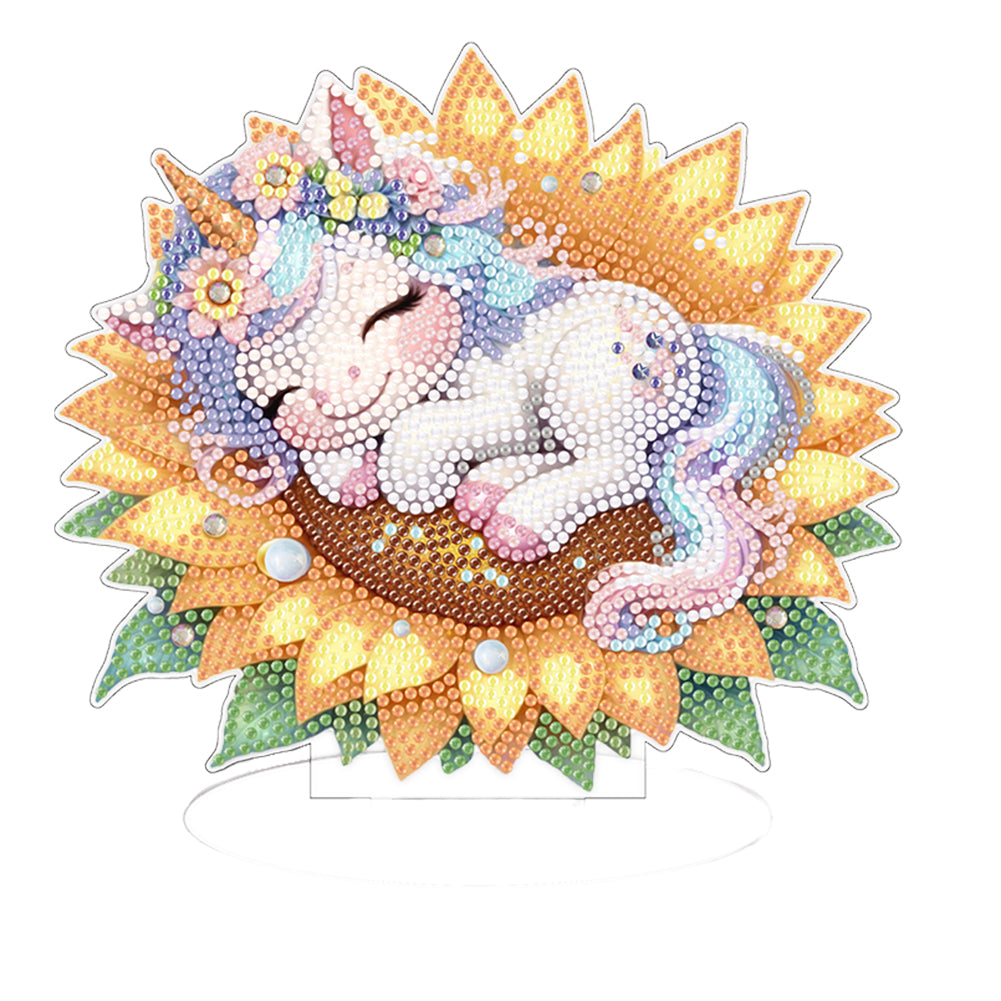 Single-Side Desktop Diamond Art Kits for Adults Beginner Kid (Sunflower Unicorn)