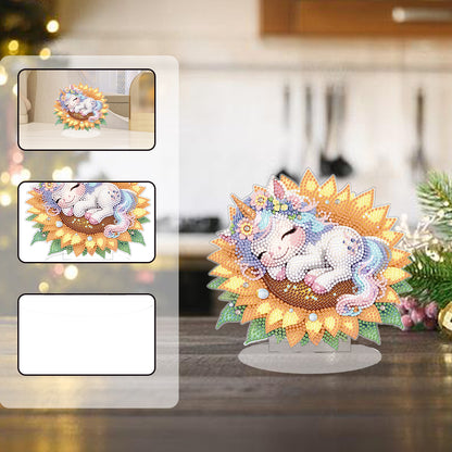 Single-Side Desktop Diamond Art Kits for Adults Beginner Kid (Sunflower Unicorn)