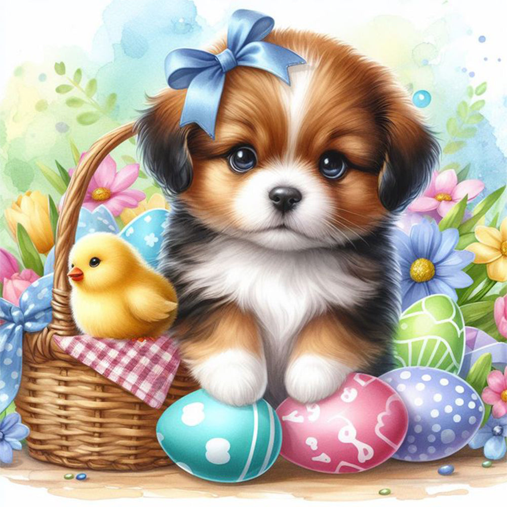 Diamond Painting - Full Round - Pastoral Dog and Easter Egg (30*30CM)