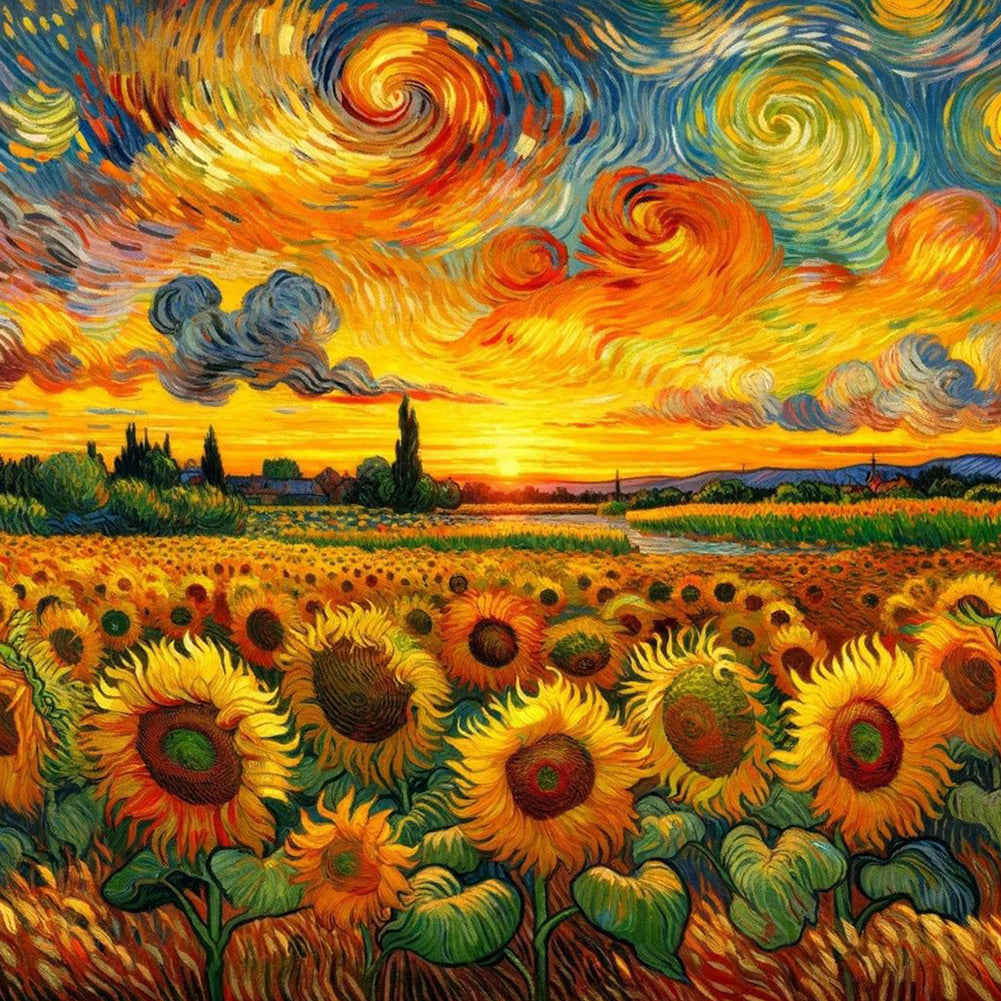 Diamond Painting - Full Round - Color lead painting of sunflower field (40*40CM)