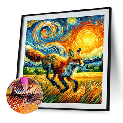 Diamond Painting - Full Round - Colored lead painting of rice field fox (40*40CM)