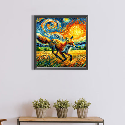 Diamond Painting - Full Round - Colored lead painting of rice field fox (40*40CM)