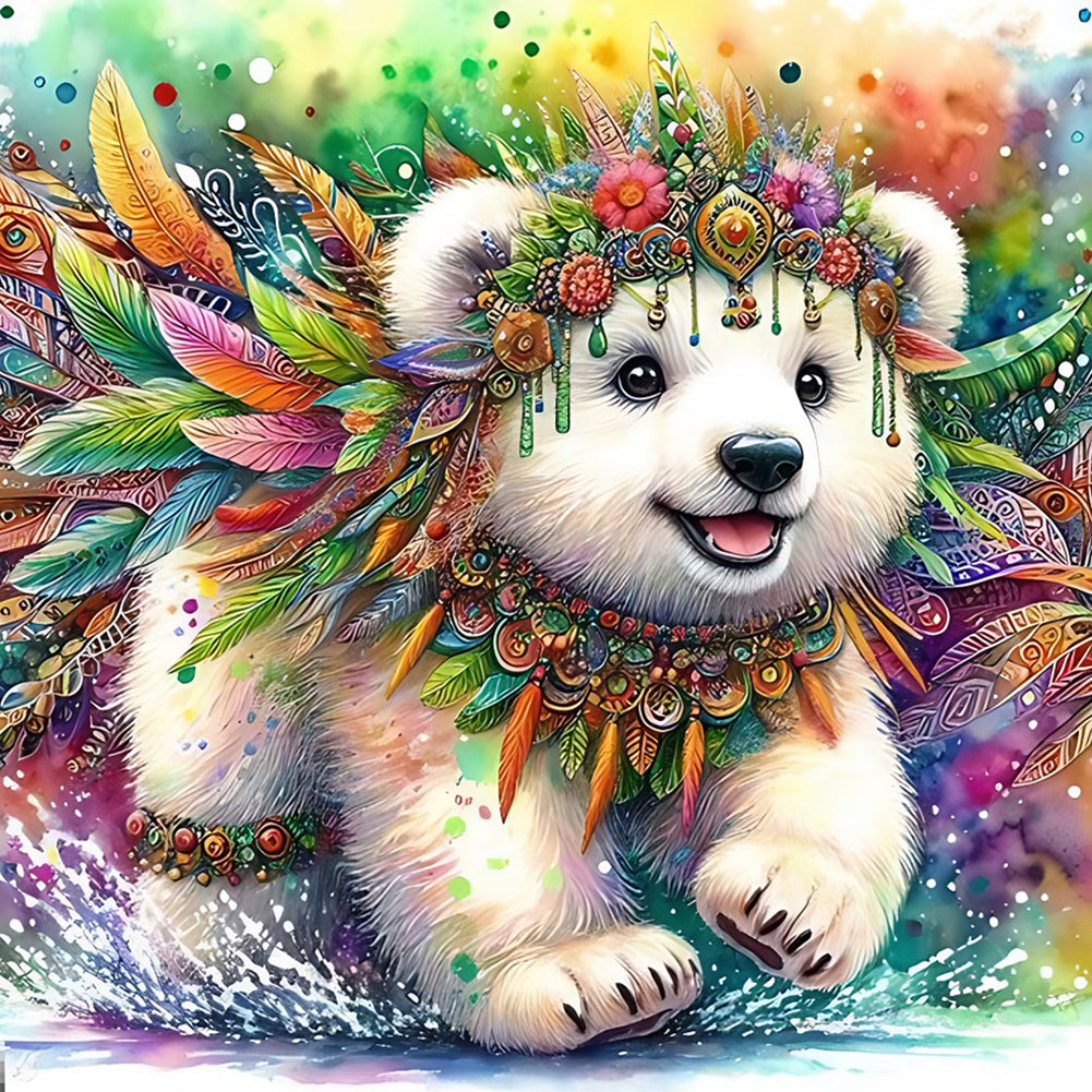 Diamond Painting - Full Round - Indian colored feather white bear (40*40CM)