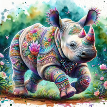 Load image into Gallery viewer, Diamond Painting - Full Round - Indian colorful rhinoceros (40*40CM)
