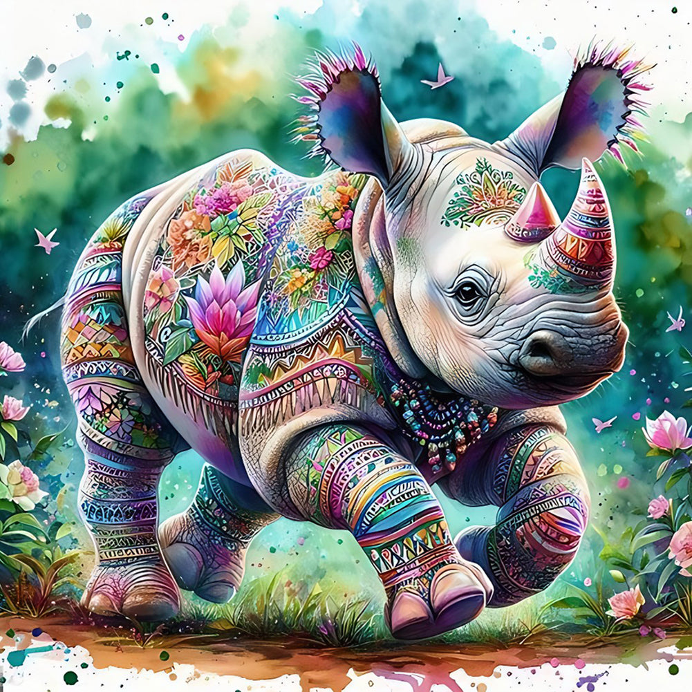 Diamond Painting - Full Round - Indian colorful rhinoceros (40*40CM)
